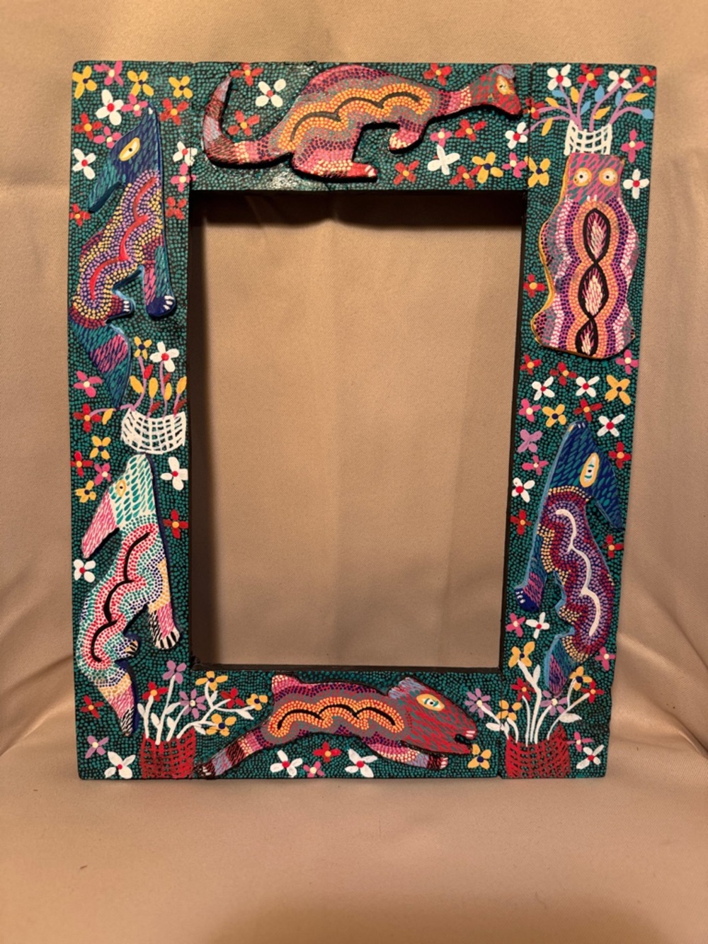 Aboriginal Style-Painted Wood Multicolor Decorative Picture Frame - Home Accents